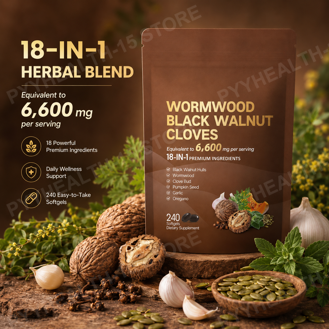 Herbal And Wellness - 18-in-1 Wormwood Black Walnut Clove Softgels
